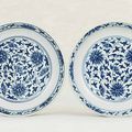 A pair of Ming-style blue and white 'Lotus' dishes, Daoguang six-character seal marks in underglaze-blue and of the period