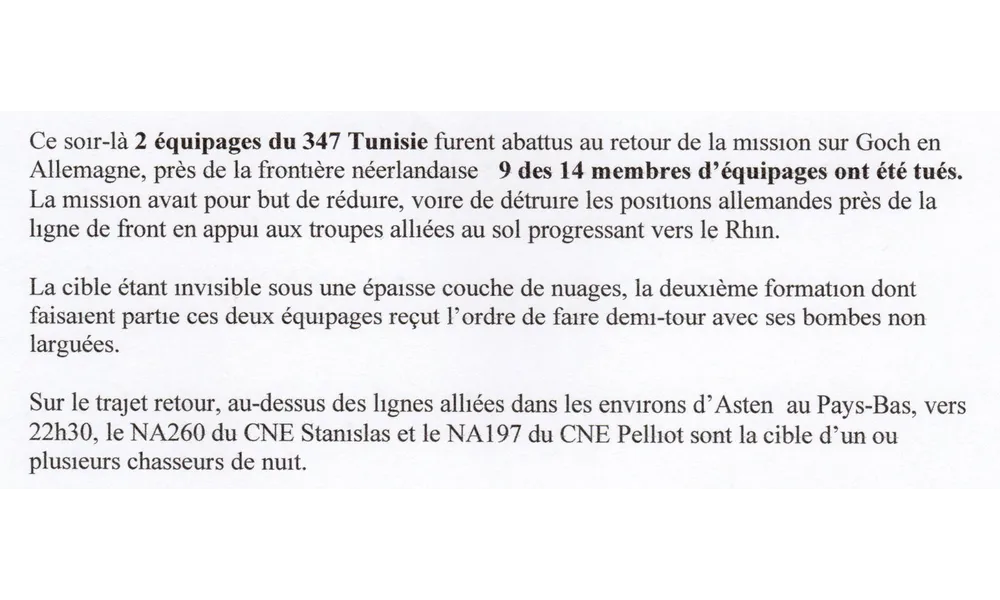 EN SOUVENIR DES DEUX EQUIPAGES DU 347 TUNISIE ABATTUS PAR LA CHASSE ALLEMANDE IL Y A 80 ANS