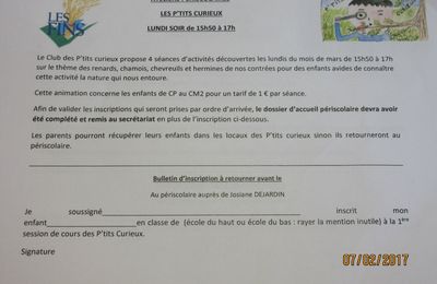 Périsco : Les P'tits Curieux - Lundi soir de 15h50 à 17h00