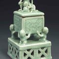 An unusual small Longquan celadon censer and cover, Ming dynasty, 16th century