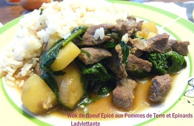 Wok de Boeuf Epicé aux Pommes de Terre et Epinards