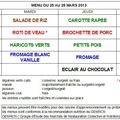 Menus du restaurant scolaire du 25 au 29 mars 2013