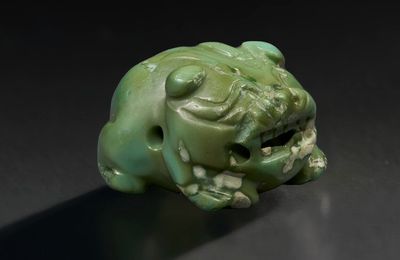 A rare small turquoise figure of a bixie, Eastern Han-Six Dynasties period, 3rd-4th century AD