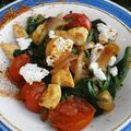 POULET SAUTÉ-TOMATES, ÉPINARDS, RICOTTA