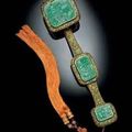 A Rare Jadeite-Inset Kingfisher Feather-Embellished Gilt-Metal Ruyi Scepter. Late Qing Dynasty 