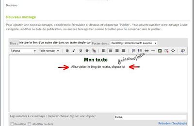 Mettre le lien d'un autre site dans un texte simple sur canalblog en mode normal ET avancé