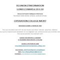 REUNION D'INFORMATION "OPERATION COLLEGE MORT" : LUNDI 23 MARS à 19 H 30