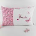 Coussin personnalisé 50x30 cm Liberty Eloïse rose ou Phoebe rose appliqué Papillon et prénom