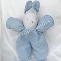 Doudou Peluche Lapin Blanc Tissu Vichy Bleu Grelot Simpson Traiding