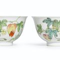 A fine pair of famille-rose ‘Balsam Pear’ bowls, Seal Marks and Period of Qianlong