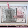 Carte "Joyeux Anniversaire" - cheval (gris/rose)