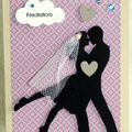 Un couple d'amoureux ... un voile en tulle ... un papier japonisant ... des strass ... une carte de félicitations de mariage !