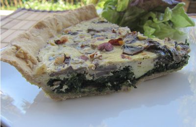 Quiche aux épinards, champignons, noisettes et Roquefort