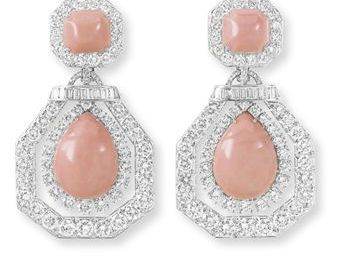 A pair of diamond and coral ear pendants, by David Webb