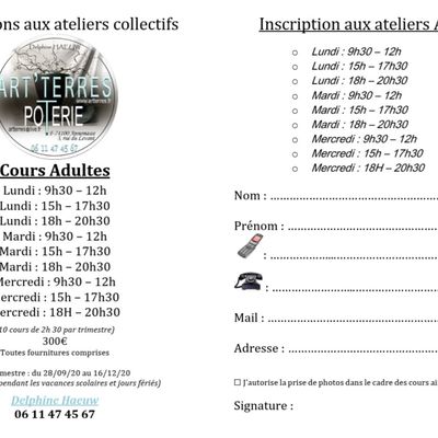 Cours de poterie 2020