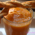 velouté carottes cumin et ses torsades aux tomates et olives noires 