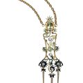 An Art Nouveau beryl, diamond and garnet pendent necklace, by René Lalique