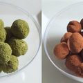 Truffes au chocolat et avocat en deux versions : verte (combava & matcha) et noire