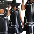 Tendance mode Géométrique Noir & blanc : quand les losanges, triangles et rayures s'invitent sur une robe Chasuble d'hiver !