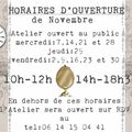 horaires d'ouverture de l'Atelier Boutique de novembre