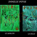 FAMILLE POYSE (vert) : Jeu de 7 familles (gouache, crayon blanc, tampon de lettres et stylo-bille noir) mai 08