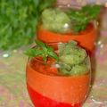 Soupe de tomates, crème glacée au concombre