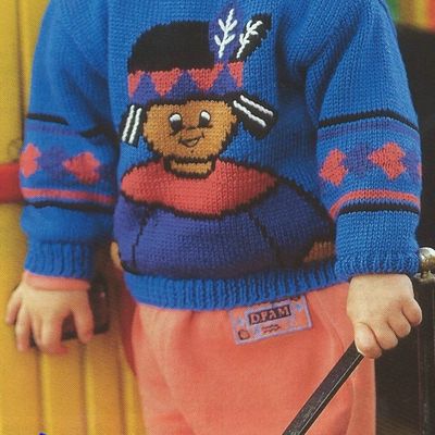 Pull enfant motif jacquard petit indien, en taille 3 ans (avec explications du modèle)