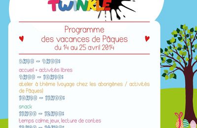 Programme des activités pour les vacances de Pâques - Twinkletwinkle Lab - 2014