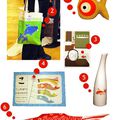 1- Doudou poisson 32,50€, 2- Sac shopping 16,90€,