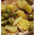 Le poulet aux olives et pommes de terre