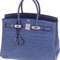 Hermes 35cm Matte Brighton Blue Porosus Crocodile Birkin Bag with Palladium Hardware