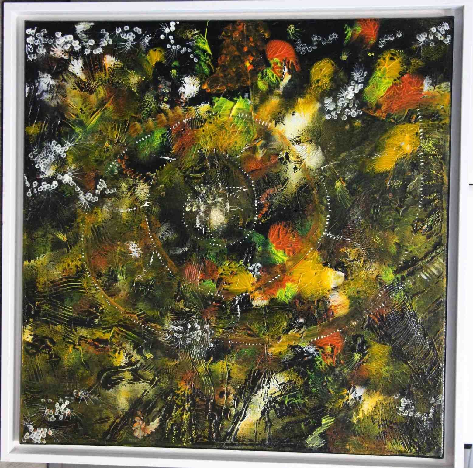 jeu de l'oie de l'univers, N°235,acryl 2023, 50X50, cadre blanc,;