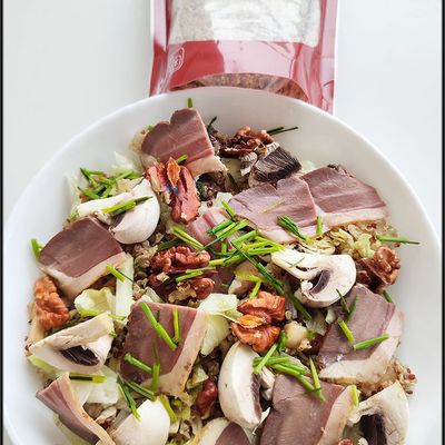 SALADE DE QUINOA FRANCAIS, MAGRET DE CANARD, CHAMPIGNONS ET NOIX