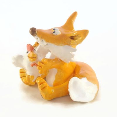Renard et poule miniatures