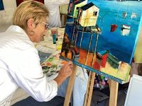 "Les 4 jours de stage du 5, 6, 7 et 8 août, dédiés à la peinture acrylique au couteau, sont terminés aujourd'hui. L'ambiance, la bonne humeur et le sérieux dans l'exécution des toiles étaient parfait "Merci à tous les participants pour le bon déroulement de ce stage.""