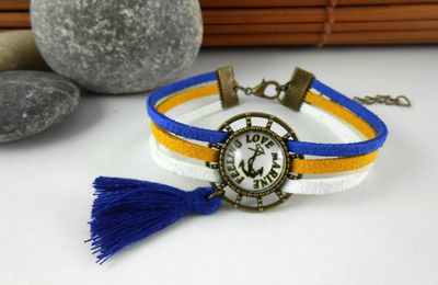 Bracelet thème marin, blanc jaune et bleu
