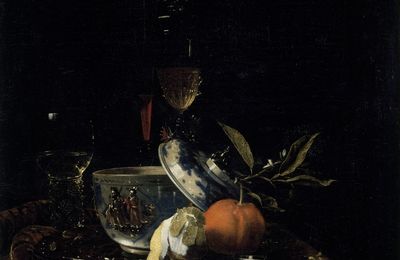 Willem Kalf, Still Life with Fruit, Glassware, and a Covered Bowl, c. 1662