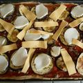 Pizza aubergine, steak haché et mozzarella