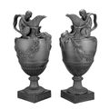 Pair of Wedgwood Neoclassical Style Black Basaltes Figural Wine and Water Ewers. Date cipher for 1884