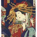 Toyohara Kunichika 豊原 国周 . 1835 - 1900 . L'Actor Iwai Hanshiro dans le rôle de la courtisane Agemaki . Sukeroku . 1872 