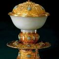 Jade Bowl with Floral Design and Turquoise Inlays (Jin zanhua gaozu baiyu gaiwan), Qianlong reign (1736-1795), Qing dynasty