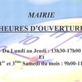 Horaires d'ouverture de la mairie