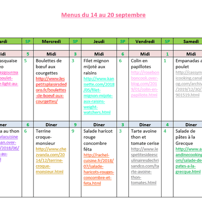 Menus du 14 au 20 septembre