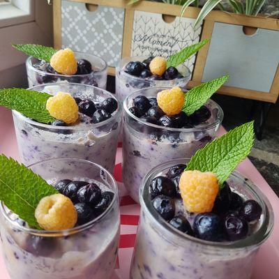 tiramisu aux myrtilles et lait végétal