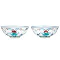 Pair of Chinese Doucai Porcelain Bowls. Yongzheng Six-Character Mark and of the Period