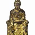 A rare small gilt-bronze figure of Shakyamuni Buddha, Sixteen Kingdoms period (304–439)