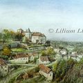 Carte postale Beduer (Aquarelle), village du Lot