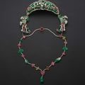 A very rare jadeite, pearl and gemstone-inset headdress and necklace set, 19th century