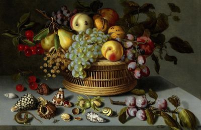 Ambrosius Bosschaert the Younger, 1609 - 1645, Fruit still life with mussels and insects