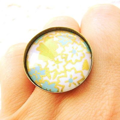 Bague en papier japonais Chiyogami et verre bombé